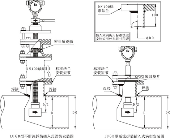 插入式蒸汽凝結(jié)水流量計(jì)安裝示意圖