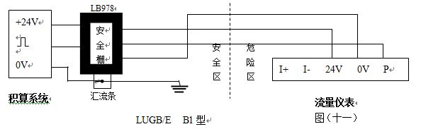 防爆渦街氣體流量計(jì)三線制脈沖輸出型接線圖